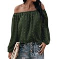 thumbnail image 4 of Women Off Shoulder Dot Pattern Lantern Long Sleeve Solid Color Blouse, 4 of 7