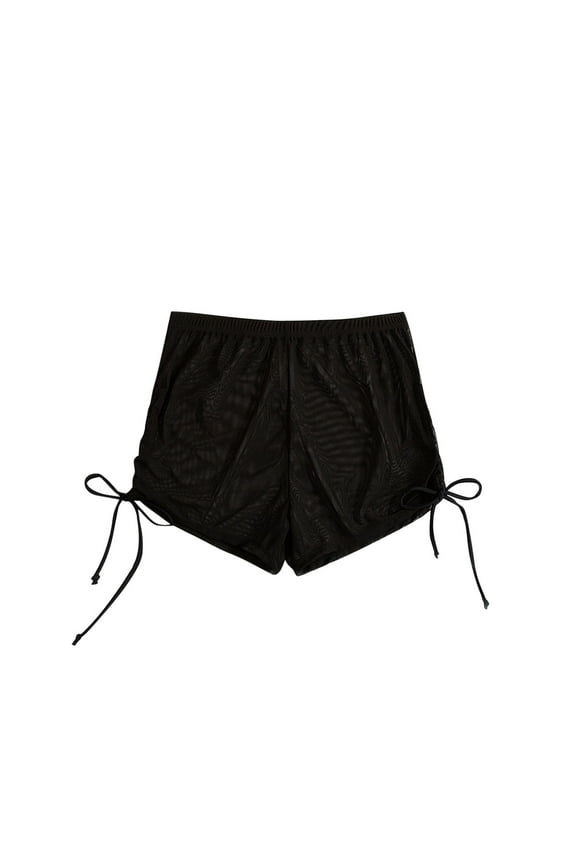 Women's Mesh Shorts Beachwear See Through Bikini Bottom Summer Cover up Shorts with Drawstring
