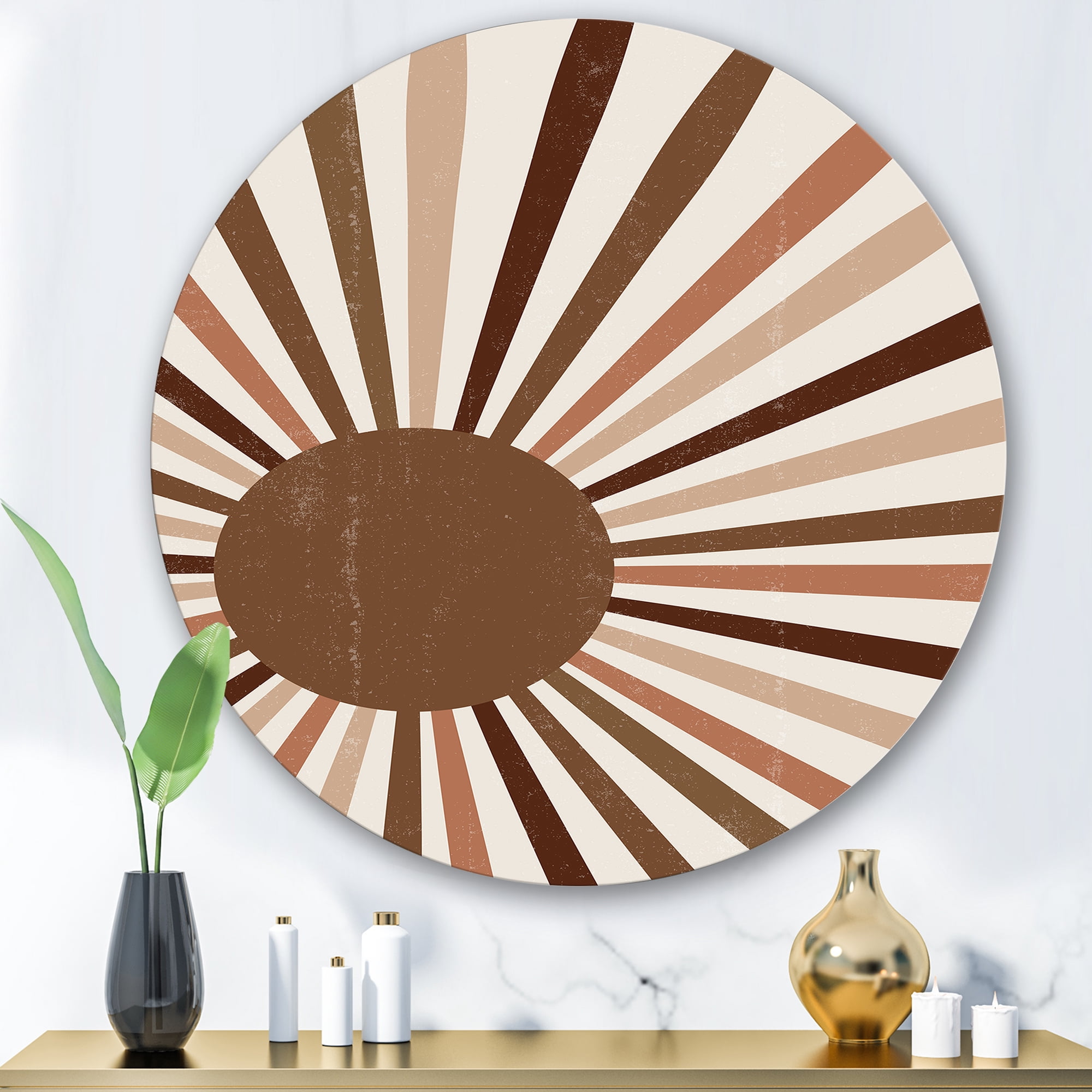 Designart 'Bright Minimalist Shining Terracotta Sun Rays' Modern Circle Metal Wall Art 36x36 - Disc of 36