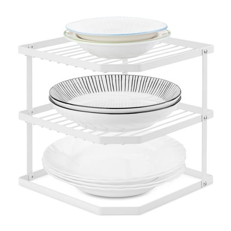 Lonian 3-Tier Corner Shelf Rack, Plate Organizer for Kitchen Cabinet, White