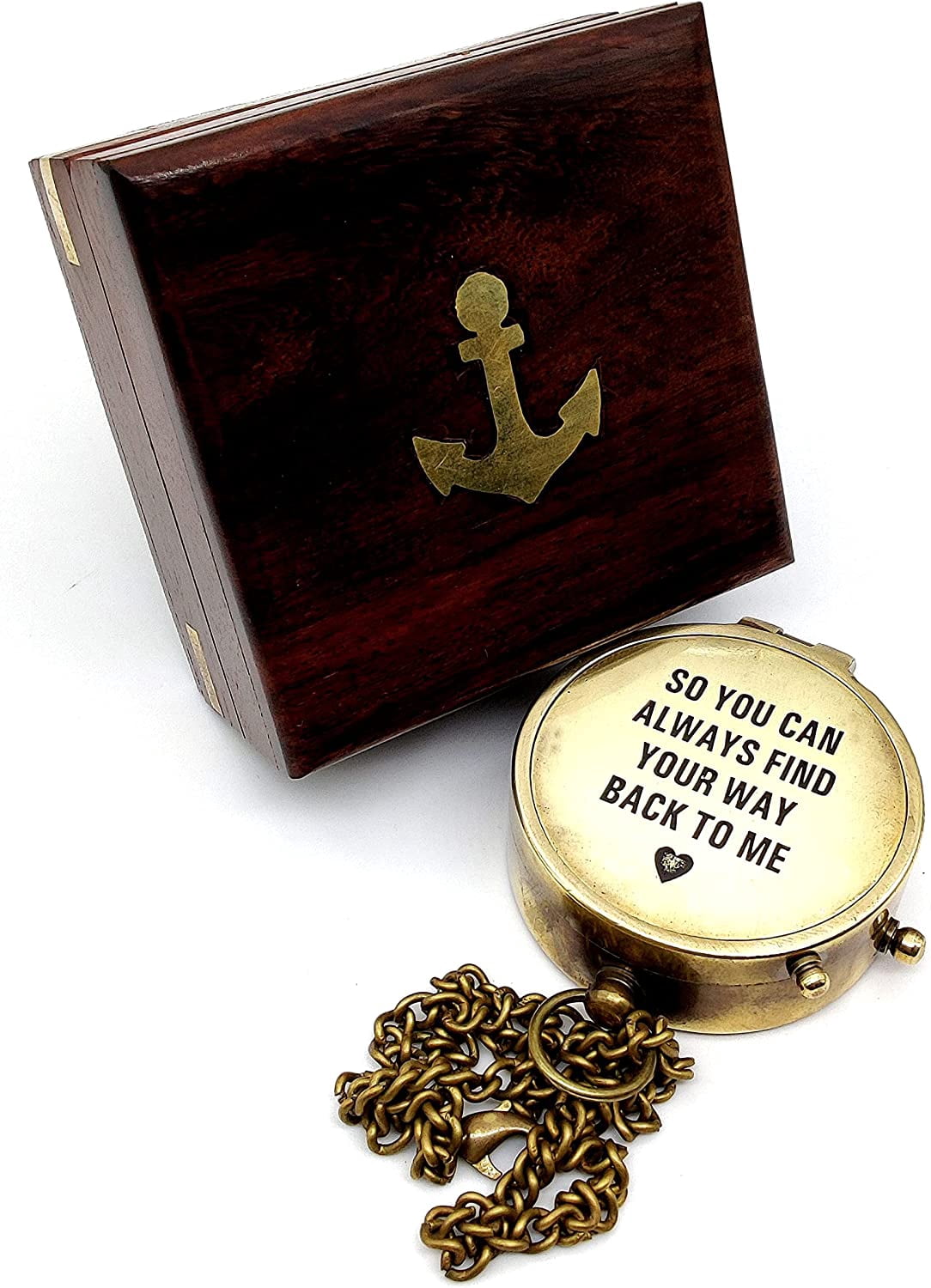 Nautical Vintage Personalized Compass with So You Can Always Find Your Way Back to Me Quote Engraved Baptism Gifts with Wooden Case for Loved Ones, Son, Father, Love, Partner, Spouse