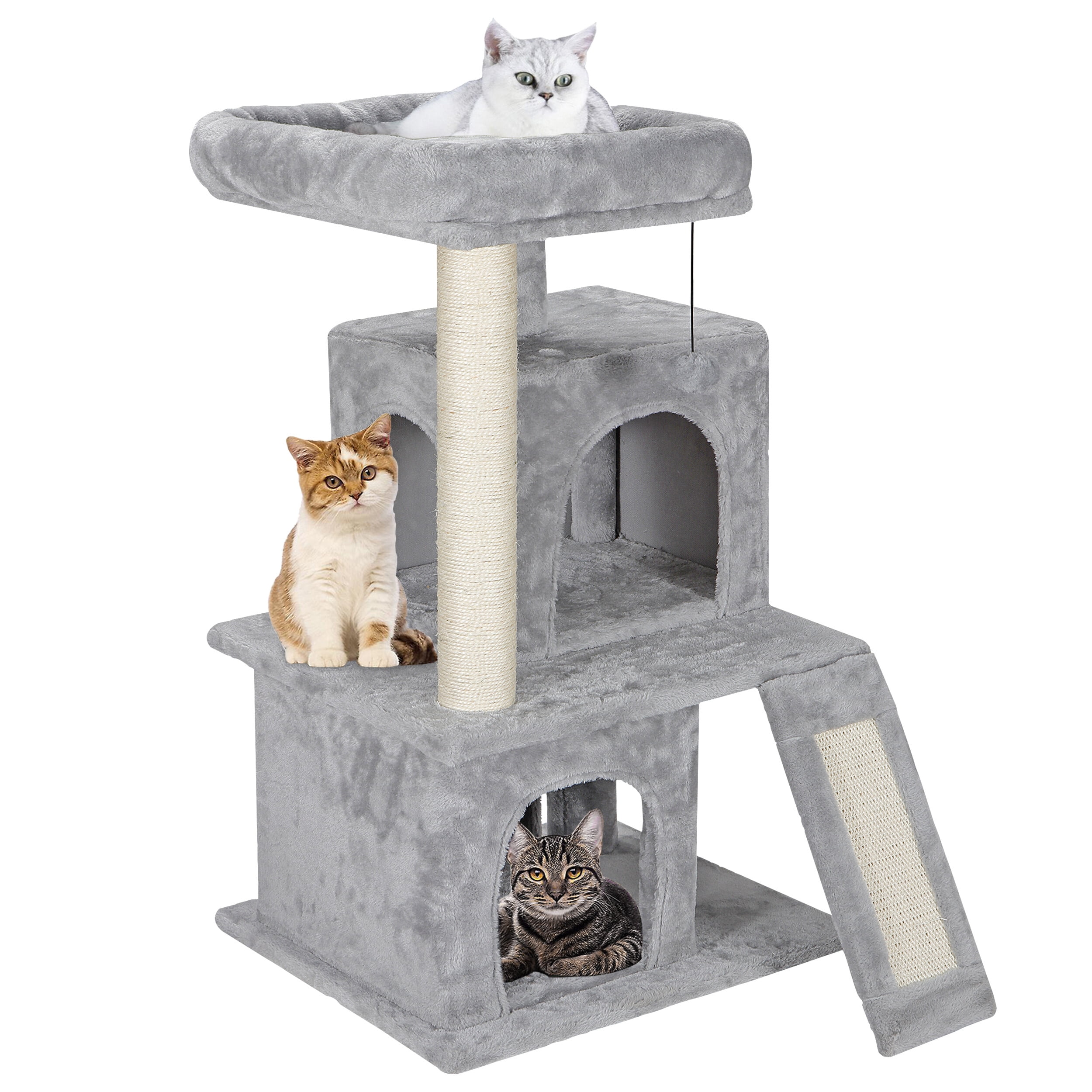 HomGarden Sturdy Double Kitty 33.5 H Cat Tree Condo with Soft Tower Scratching Post Top Perch Gray Walmart