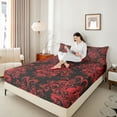 thumbnail image 4 of jejeloiu Red Damask Jacquard Full Size Sheets,Vintage Victorian Baroque Bed Sheets,Kawaii Cat Kitten Sheet Sets For Kids,Microfiber Bedroom Decor,4pcs, 4 of 7