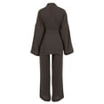 thumbnail image 6 of Gureui 2Pcs Women's Pajamas Outfits, Solid Color Long Sleeve Cardigan Tops with Belt + High Waist Elastic Loose Fit Long Pants Set, 6 of 7