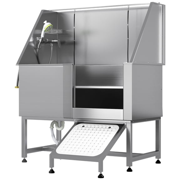 50" Dog Grooming Tub for Home,Dog Washing Station with Ramp,Stainless Steel Pet Bathing Station for Salon Vet Kennel Right Door