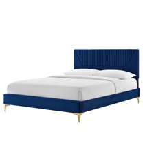 Platform Bed Frame, Tufted, Blue Navy, Velvet, Mid Century Bedroom, Modern Contemporary Boutique HB35554