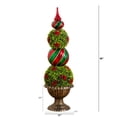 thumbnail image 3 of Nearly Natural Pre-Lit Artificial Boxwood and Ornament Christmas Topiary Tree - 3’ - LED Lights, 3 of 4