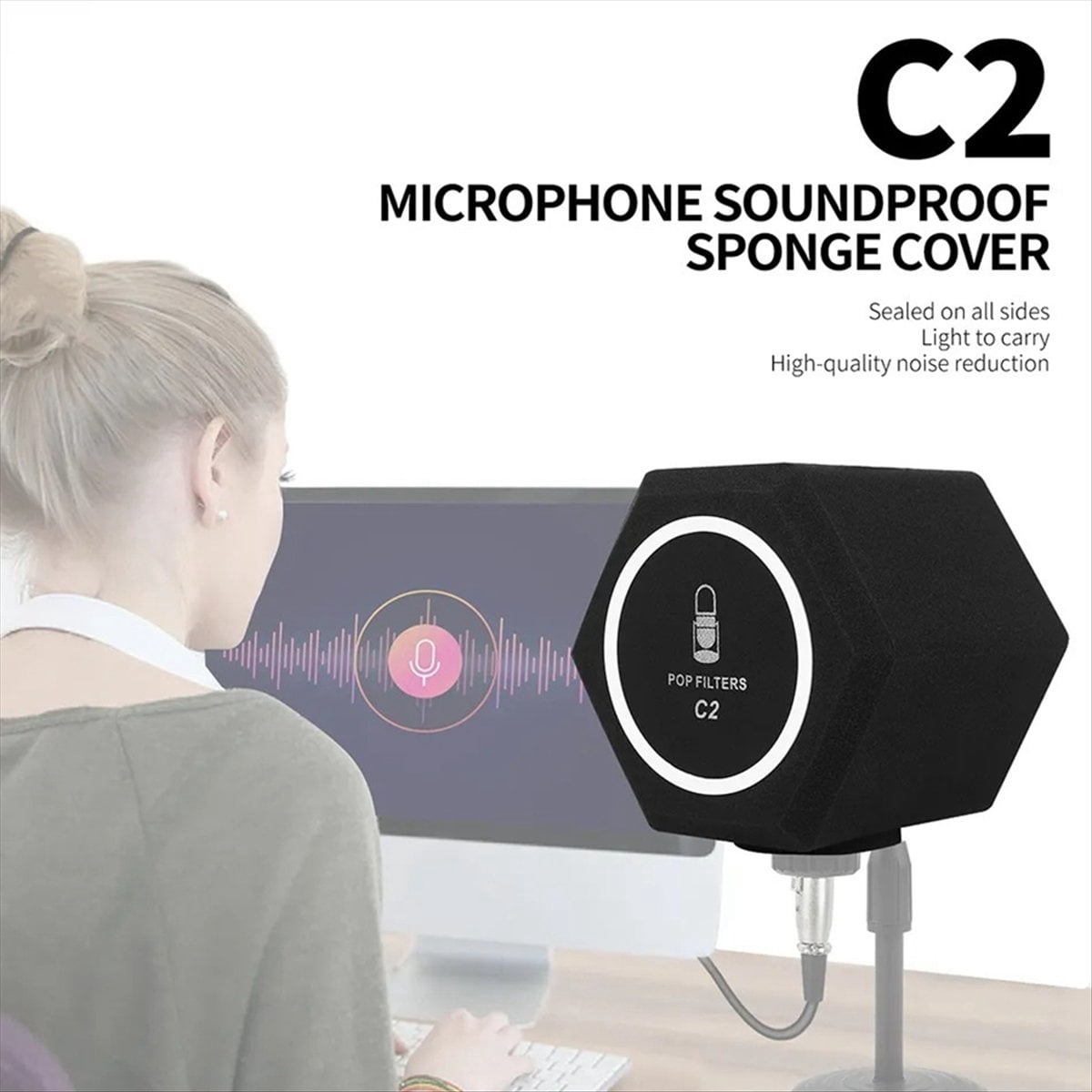 C2 Microphone Wind Shield Foam Filter Vocal Isolation Ball for Recording Studio