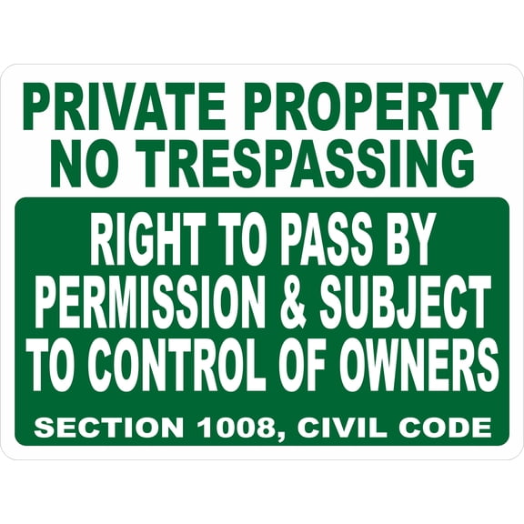Private Property No Trespassing Right to Pass by Permission Subject Control of Owners Sign