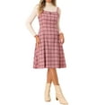 thumbnail image 4 of INSPIRE CHIC Women's Suspender Dress Retro Plaid Square Neck A-Line Midi Overall Dress XL Pink, 4 of 6