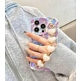 thumbnail image 3 of for iPhone 14 Pro Max Case, [Sparkling Purple Flower Oil Painting] [with Luxury Heart Bracelet] [Fashionable Wave Edge Shape] Soft TPU Drop and Shock Resistant for Women and Girls 6.7", 3 of 13