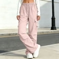 thumbnail image 4 of ITSAME Girls Cargo Pants, High Waist Multi-Pocket Drawstring Kids Fashion Casual Wide Leg Pants Pink 5-6T, 4 of 6