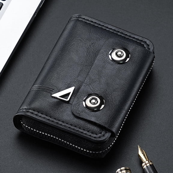 PU Leather Card Holder Double Buckle Men's Wallet Zipper Short Coin Purse Travel Business Casual Multi-card Money Bag Pouch