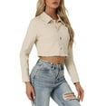 thumbnail image 5 of INSPIRE CHIC Women's Jean Jacket Frayed Button Up Washed Cropped Denim Jacket Beige S, 5 of 7