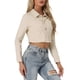 thumbnail image 4 of CHAQUETA DE JEAN CORTA LAVADA BEIGE PARA MUJER CON BOTONES Y DESGASTE EN EL CUELLO PRIMAVERA VERANO TALLA M, 4 of 6