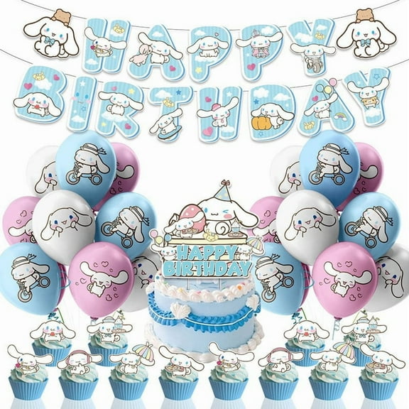 Cinnamoroll Party Supplies, Cinnamoroll Birthday Decorations Set Include Banner, Balloons, Cake Cupcake Toppers, for Boys Girls