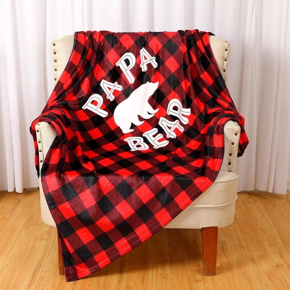 Large Christmas Black and Red Buffalo Plaid Blanket Papa Bear Gifts for Dad Soft Flannel Blanket Presents for Birthday Father''s Day from Daughter Son Wife 50 x 60 Inch