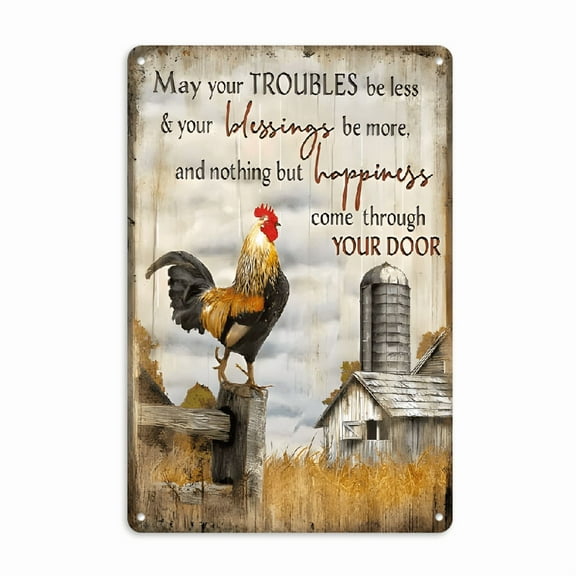 Wllo0ord [Vintage Tin Sign] Rustic Tin Sign _ Vintage 8x12 Inch Farmhouse Rooster Wall Art with Inspirational Message _ Durable Metal Decor for Living Room, Kitchen, Garage, Bar, and More
