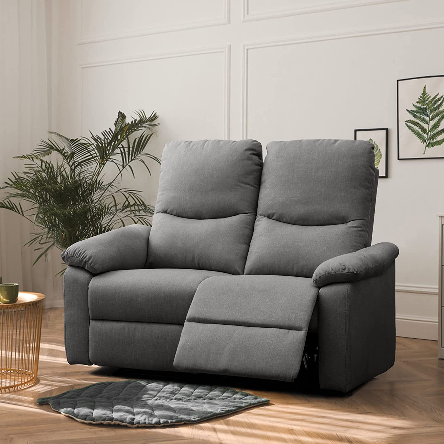 Mellcom Linen Loveseat Recliner, Double Reclining Sofa, Home Theater ...