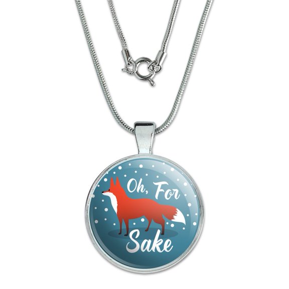Oh For Fox Sake Funny on Teal 1" Pendant with Sterling Silver Plated Chain