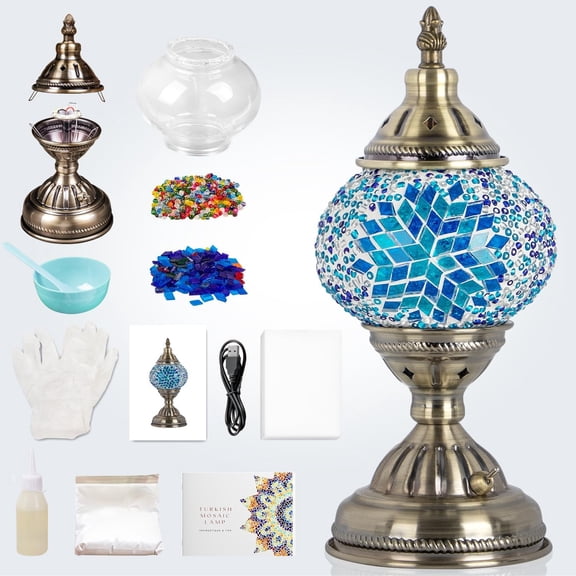DIY Turkish Mosaic Lamp Kit,Table Lamp Making Kit,Easy No Skills Craft for Family Team,Decorative Table Desk Light Crfat Kit for Living Room Bedroom, Make Your Own Table Lamp,Gifts,Blue