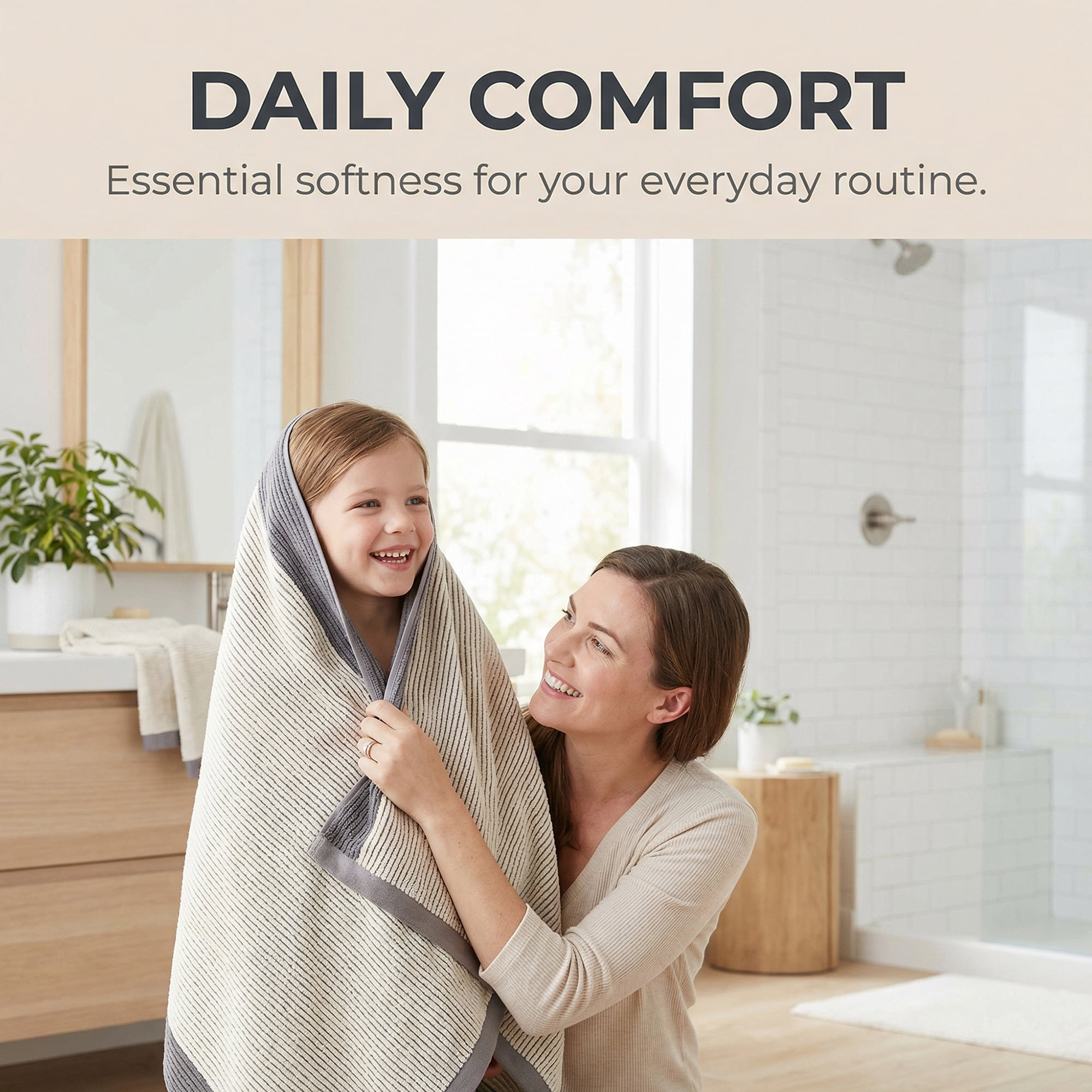 Unique Bargains Soft Highly Absorbent Cotton Striped Bath Towel 2 Pack Grey/Blue 55"x28"