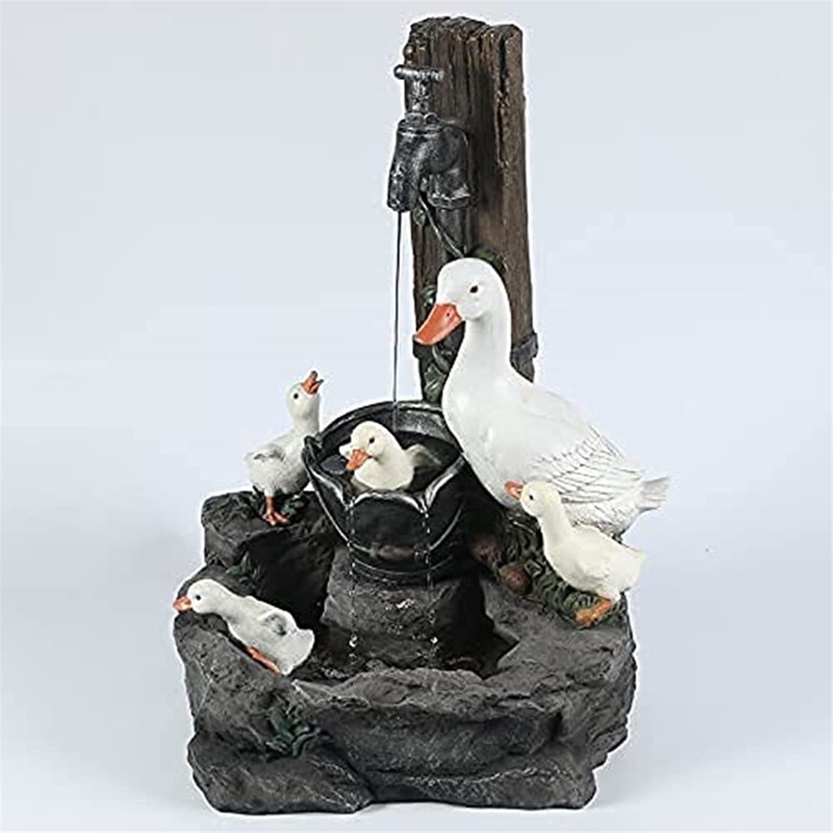 Animal Garden Statue Water Fountain with LED Light Solar Powered Garden Lights Duck Water