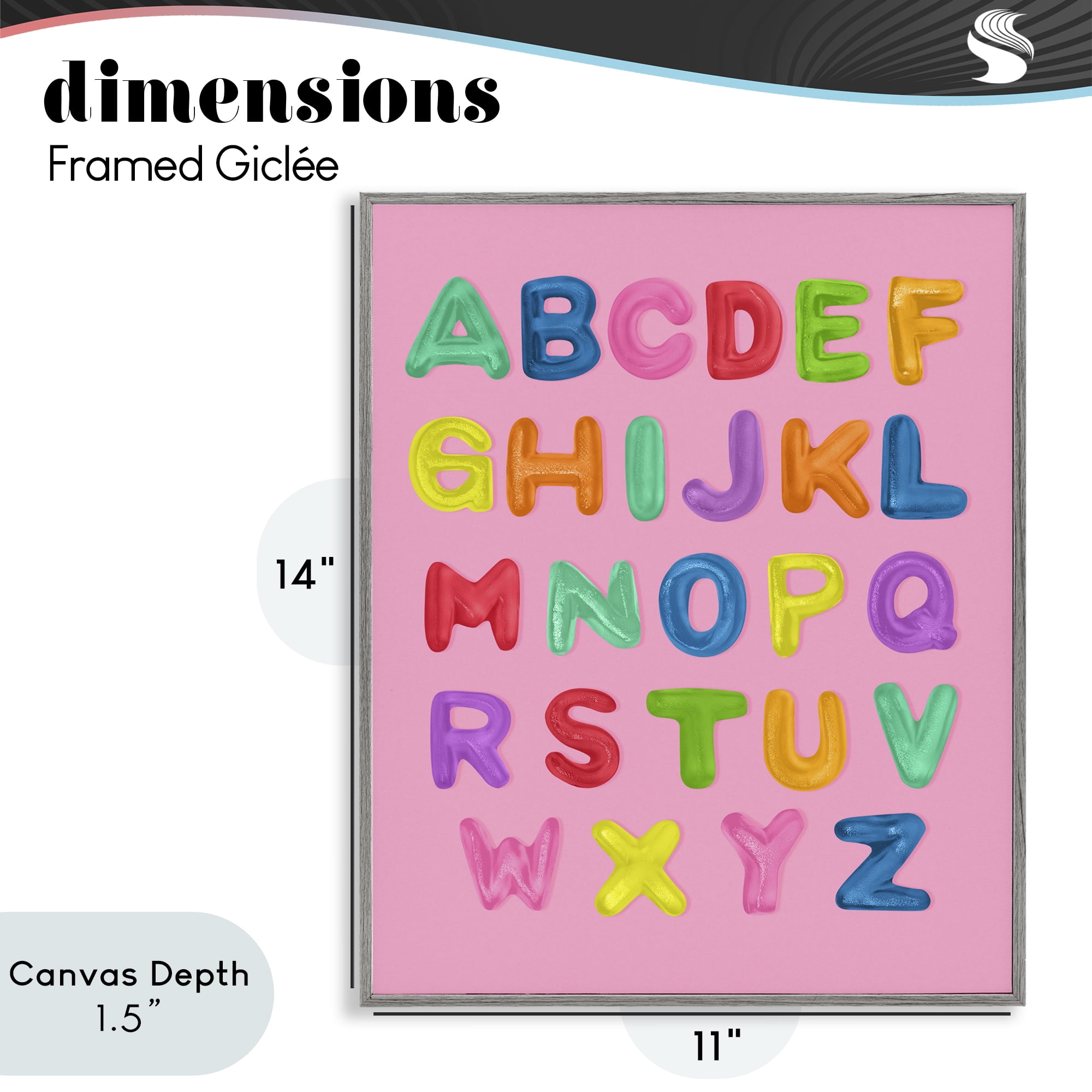 Stupell Industries Gummy Alphabet over Pink Gray Framed Giclee Art, design by LISH Creative