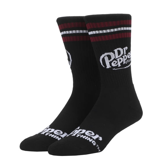 Dr Pepper Classic Logo Black Men's Athletic Crew Socks
