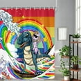 thumbnail image 3 of Funny Colorful Rainbow Shower Curtain for Kids, Cool Unicorn Rode Dinosaur Rainbow Colors Stripe Waves Shower Curtain Sets, Cute Kids Waterproof Fabric Bathroom Accessories Decor with Hooks,70*70IN, 3 of 5