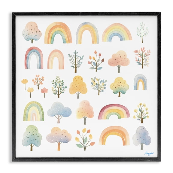 Stupell Industries Happy Rainbows & Foliage Black Framed Giclee Art, design by Roozbeh
