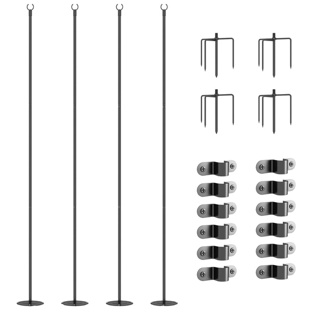 Outsunny String Light Poles, 8' Steel Light Poles for Outside, 4 Pack