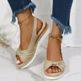 thumbnail image 5 of Women Shoes Fashion Summer Solid Color Fabric Casual Straw Bottom Wedge Buckle Sandals Beige 6.5, 5 of 7