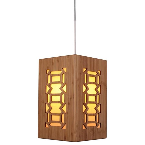 Woodbridge Lighting Light House Triune Medium Bamboo Pendant in Nickel/Natural