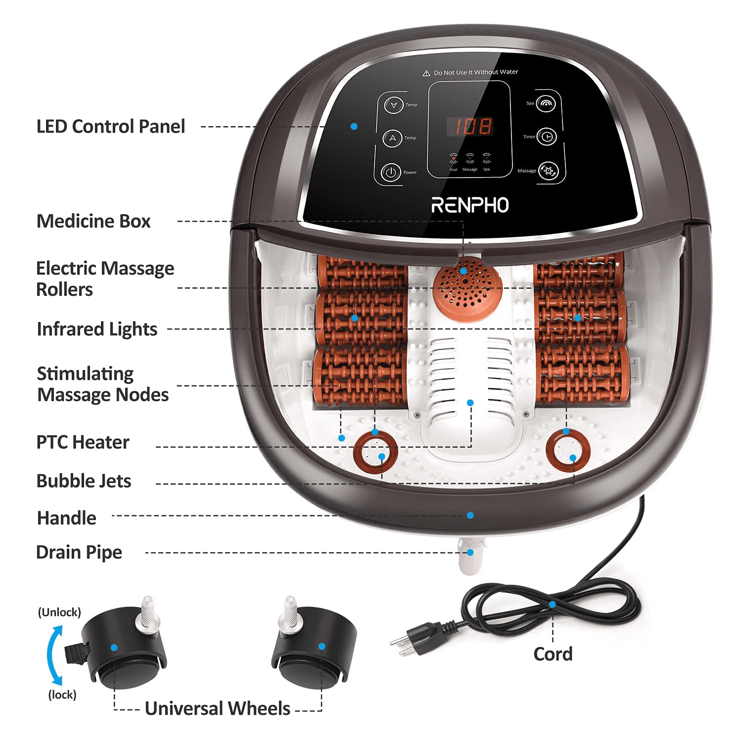RENPHO Foot Spa Bath Massager with Heat Bubbles Shiatsu Massage & Jets Foot Soak Tub Relieve Foot Muscle Pain, Fathers Day Gifts for Dad Men