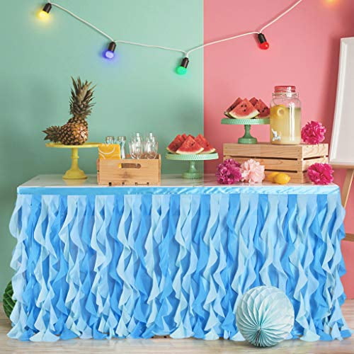 14ft Curly Willow Blue Table Skirt For Baby Shower Boy Tulle Tutu Table Skirt For Rectangle Tables Or Round Tables For Birthday Under The Sea Baby Shark Bridal Wedding Mermaid Party