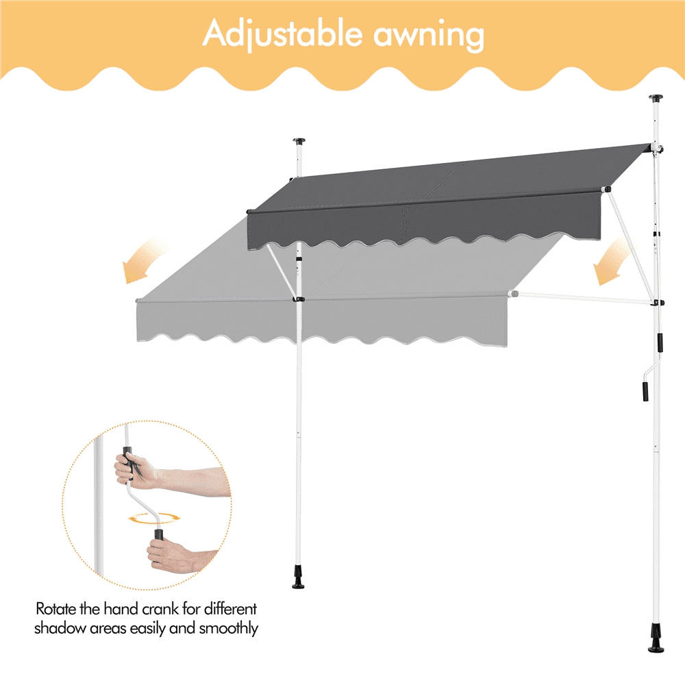 Renwick Manual 96.5″ L Retractable Awning with Adjustable Angle & Height For Patio, Dark Gray