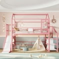 thumbnail image 2 of Full House Loft bed with Slide and Stairs, Metal Playhouse Bed with Storage Shelves, House-shaped Roof and Noise-free Design, Pink, 2 of 3