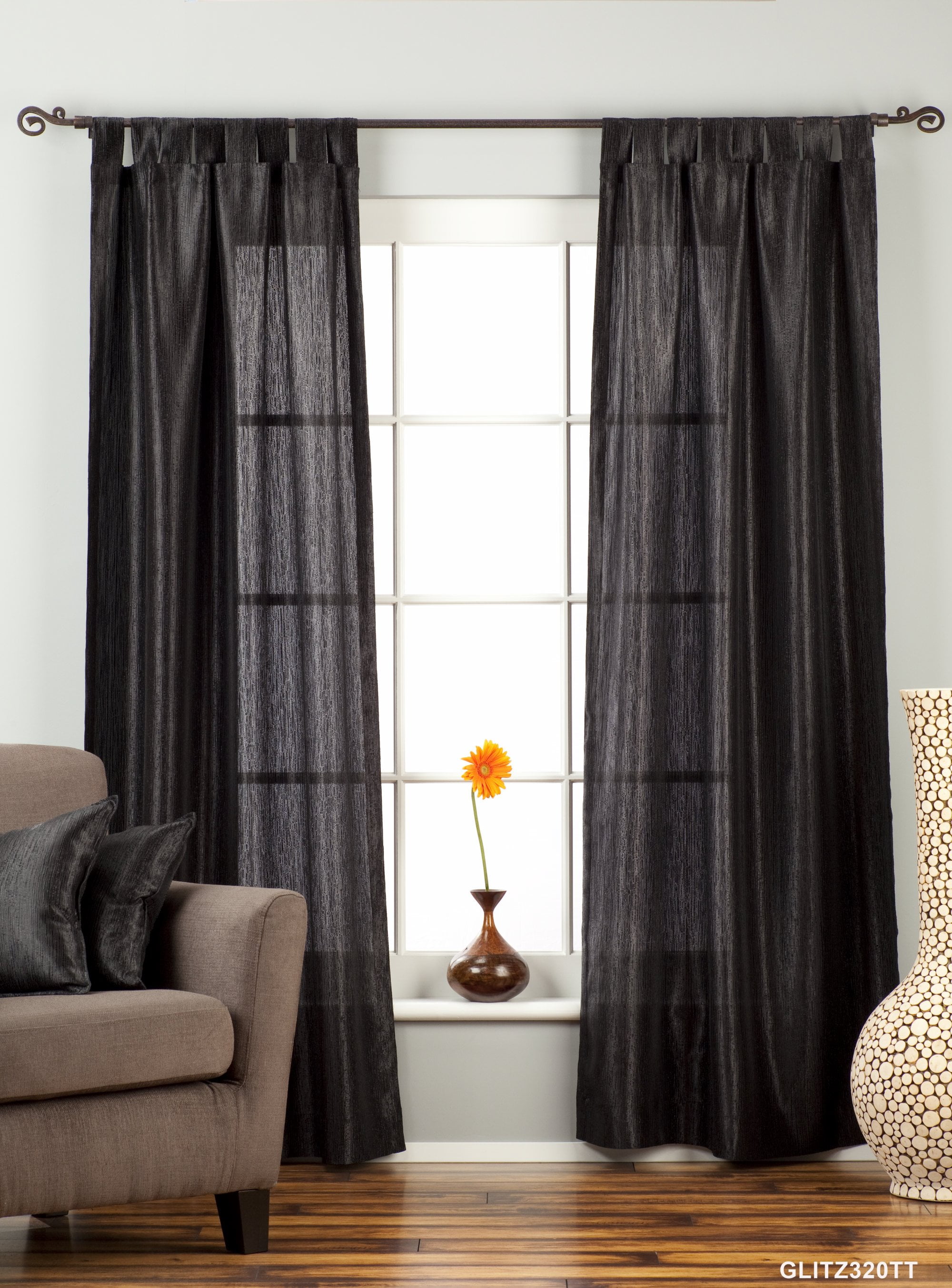 Black Tab Top Textured Curtain / Drape / Panel 84" Piece
