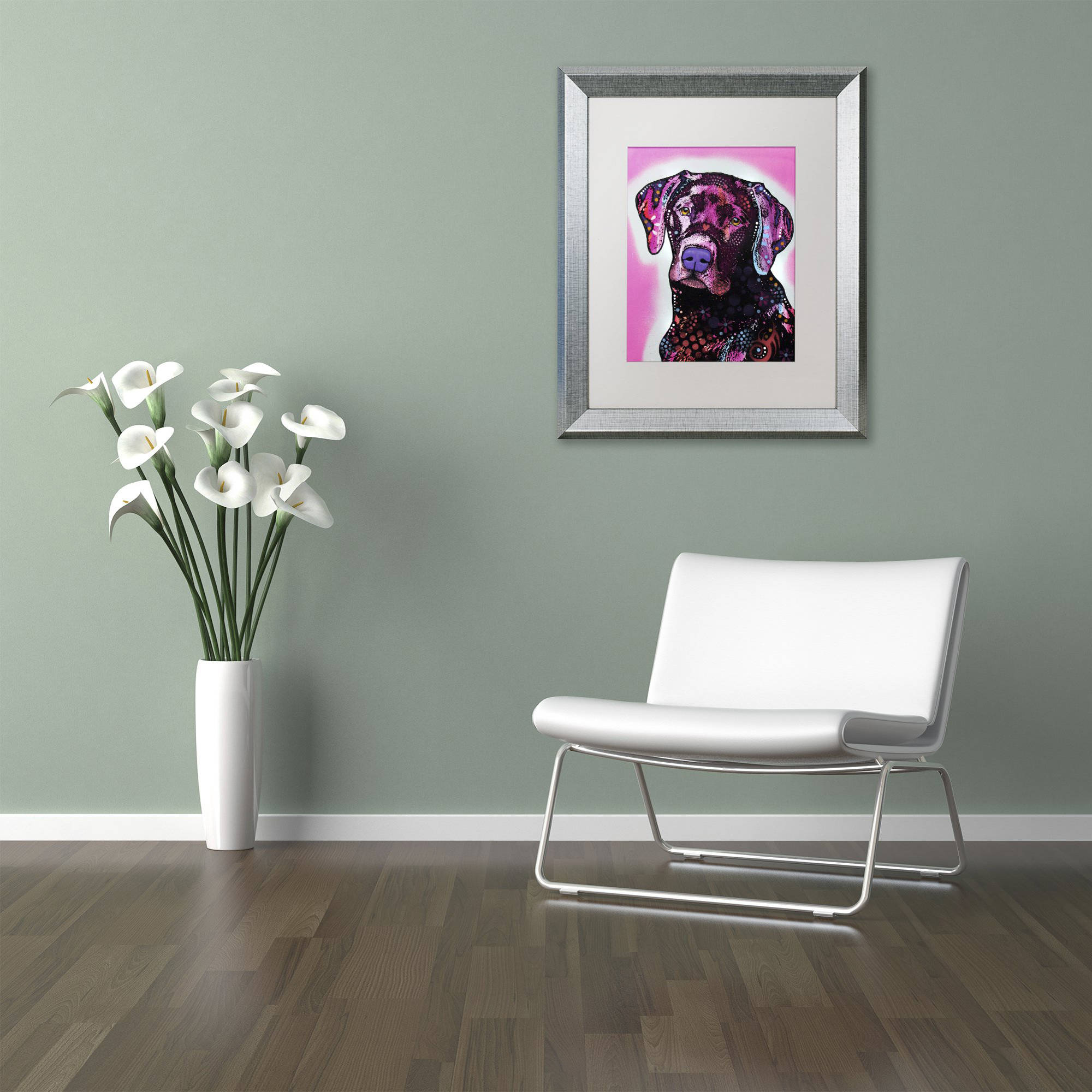 Trademark Fine Art "Black Lab" Canvas Art by Dean Russo, White Matte, Silver Frame