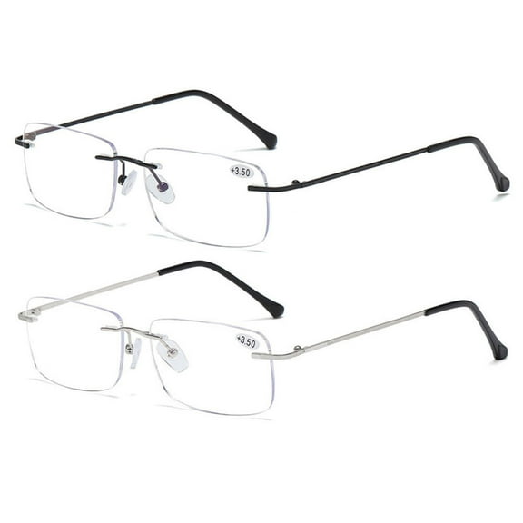 2 Pairs of Frameless BIFOCAL Reading Glasses 1.00 for Men and Women, Rectangle Presbyopic glasses, Rimless Blue Light Blocking Readers 1.00
