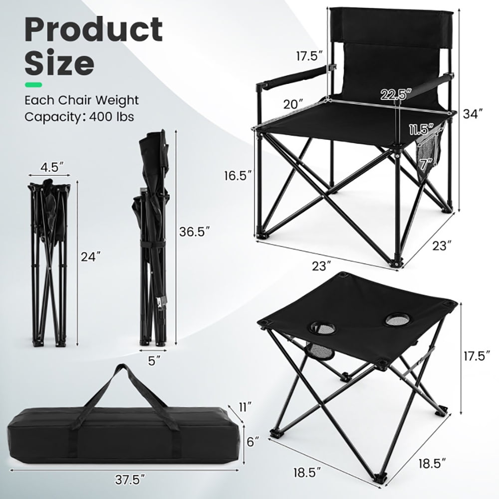 Aimee Lii Outdoor Folding Camping Chairs and Table Set with Carrying Bag, Portable Chairs for Adults, Black