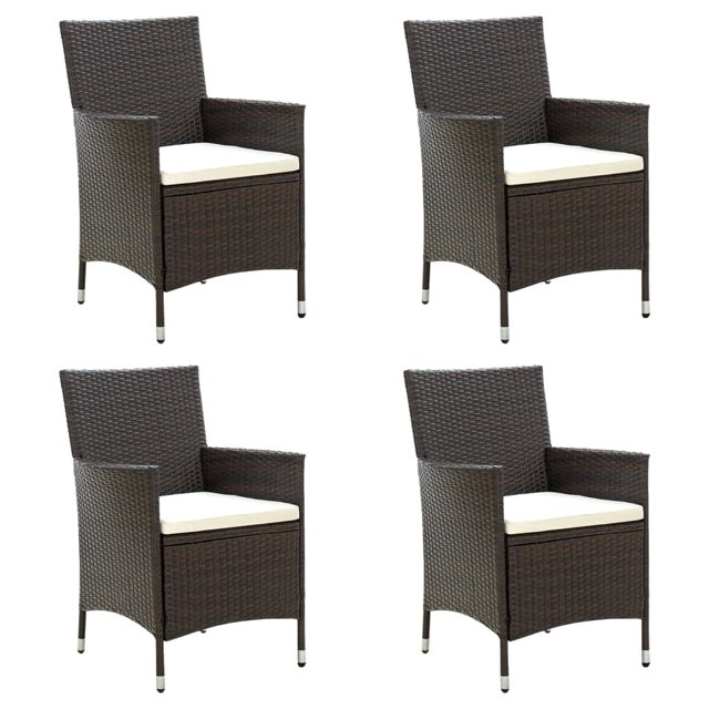 vidaXL Chaises de Jardin avec Coussins 4 Pcs Rotin Poly Brun
