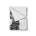 thumbnail image 2 of Egyptian Print Soft Flannel Fleece Throw Blanket, Hand-drawn Vintage Tattoo Art of an Pharaoh with Winged Ankh, Cozy Plush for Indoor and Outdoor Use, 70" x 90", Black and White, by Ambesonne, 2 of 6