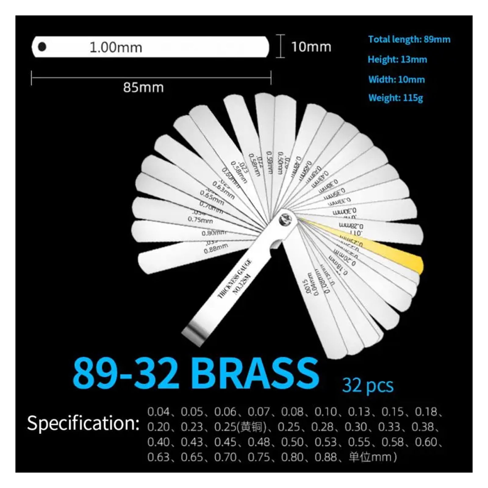 32 Blades Feeler Gauges Metric Size 0.04-0.88mm Thickness Gauge Set Valves Foliage Of Valves Gap For Measurement Gap ,Easy Identification