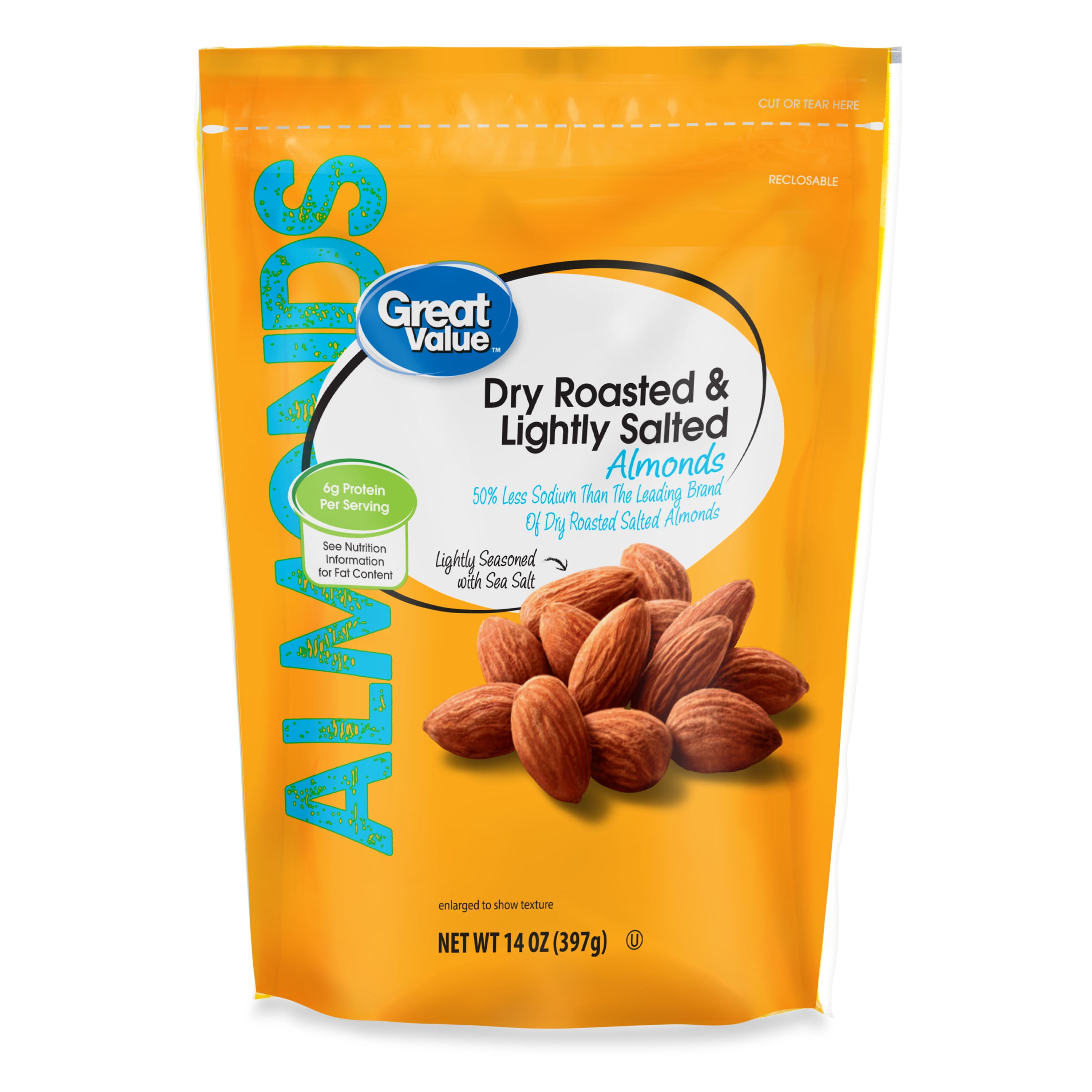 Great Value Dry Roasted & Lightly Salted Almonds, 14 oz