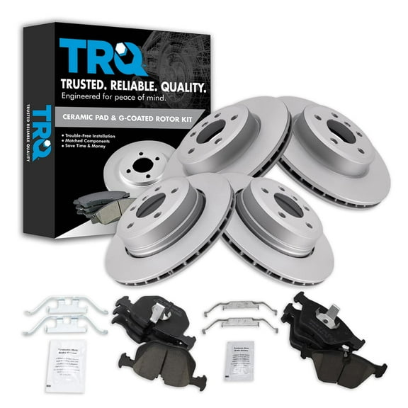 TRQ Disc Brake Pad & Coated Rotor Front & Rear Posi Ceramic Kit Fits Select BMW X3