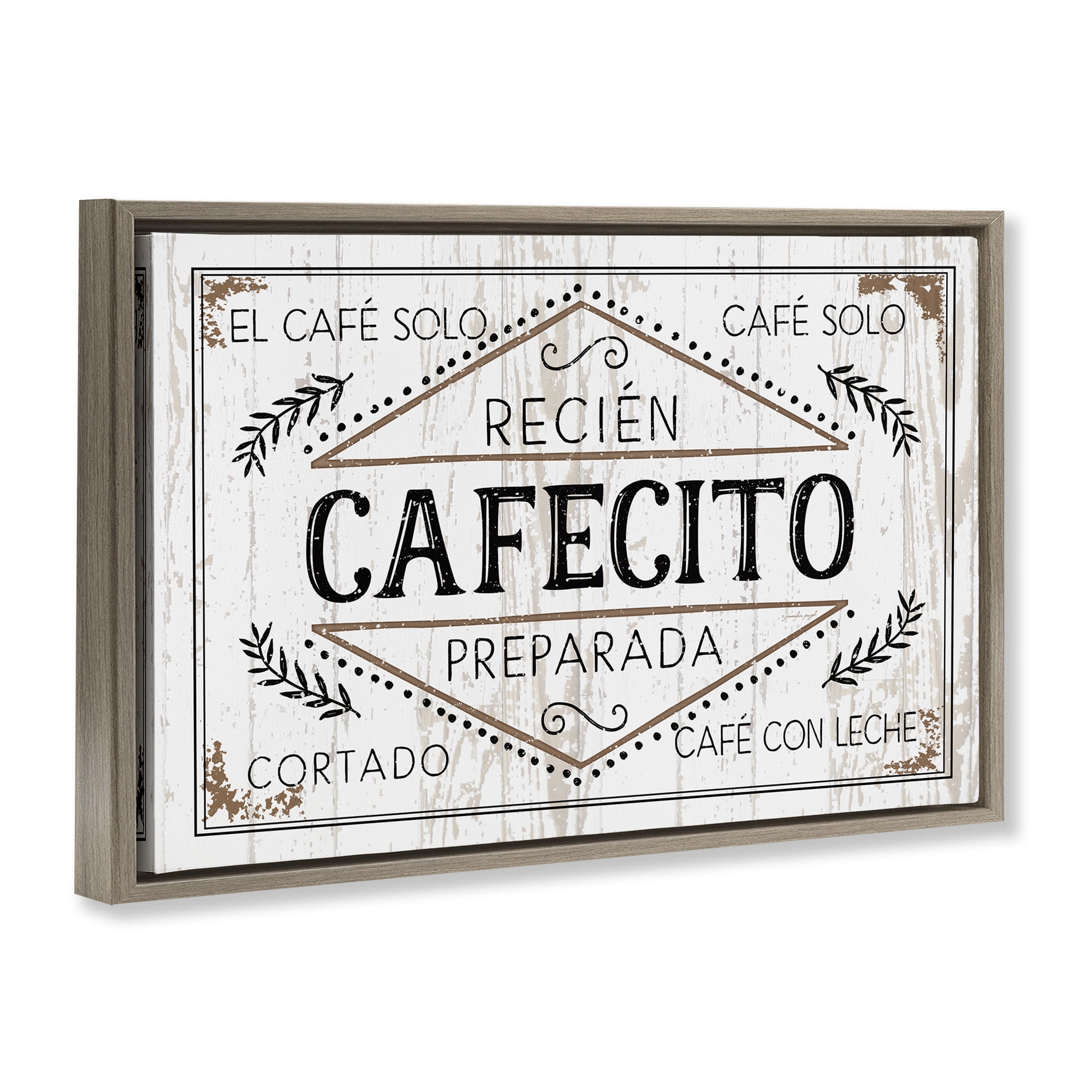 Stupell Industries Cafecito Recién Preparado Vintage Food & Beverage Painting Brown Floater Framed Art Print Wall Art, 25 x 17
