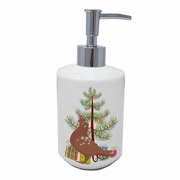 7 x 3.5 in. Unisex African Owl Pigeon Christmas Ceramic Soap Dispenser, Teal