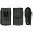 Case for Consumer Cellular Flip Phone, Nakedcellphone Black Vegan Leather Vertical Pouch [with